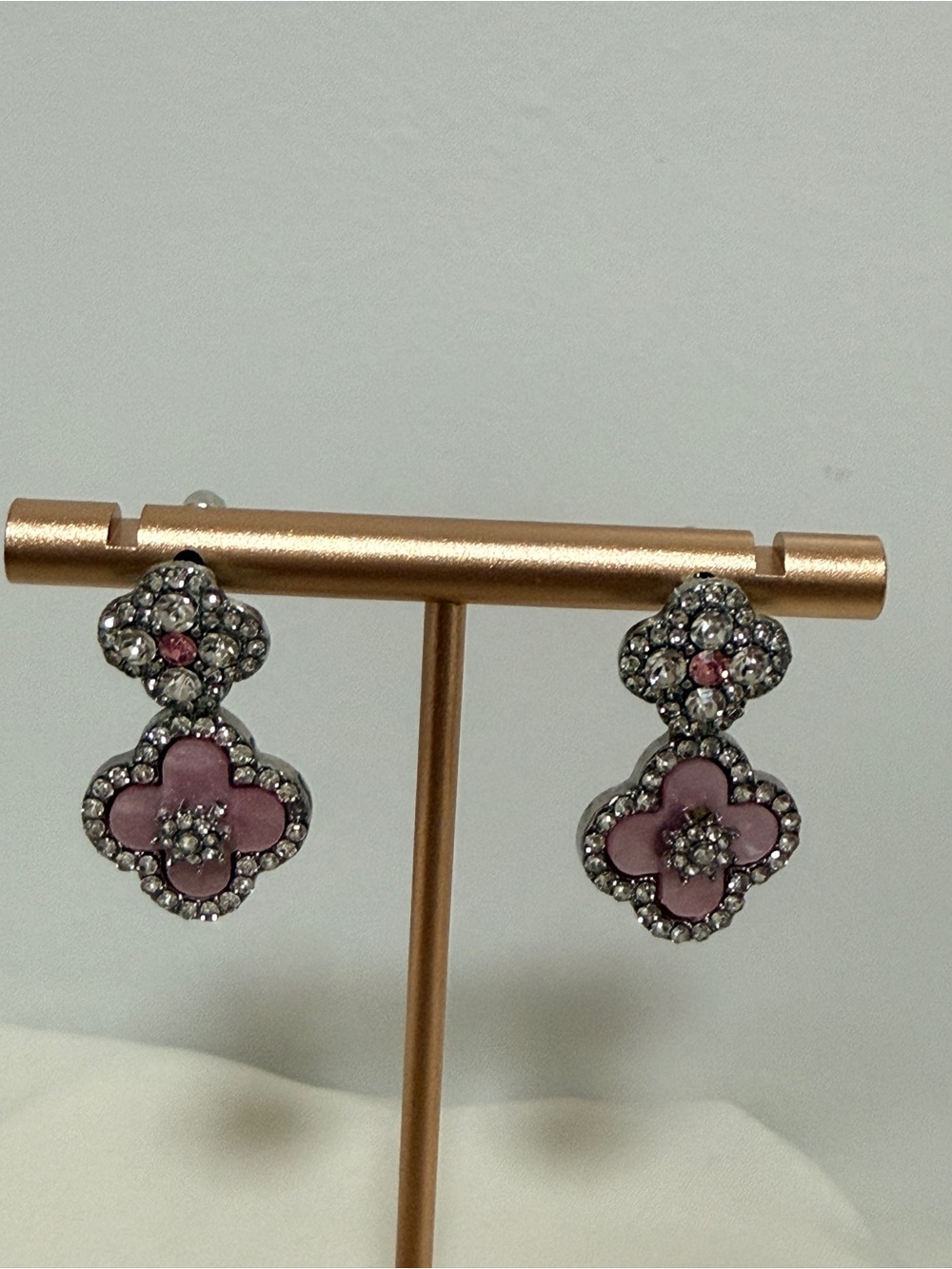 Pink Crystal Floral Drop Earrings - Women Jewelry